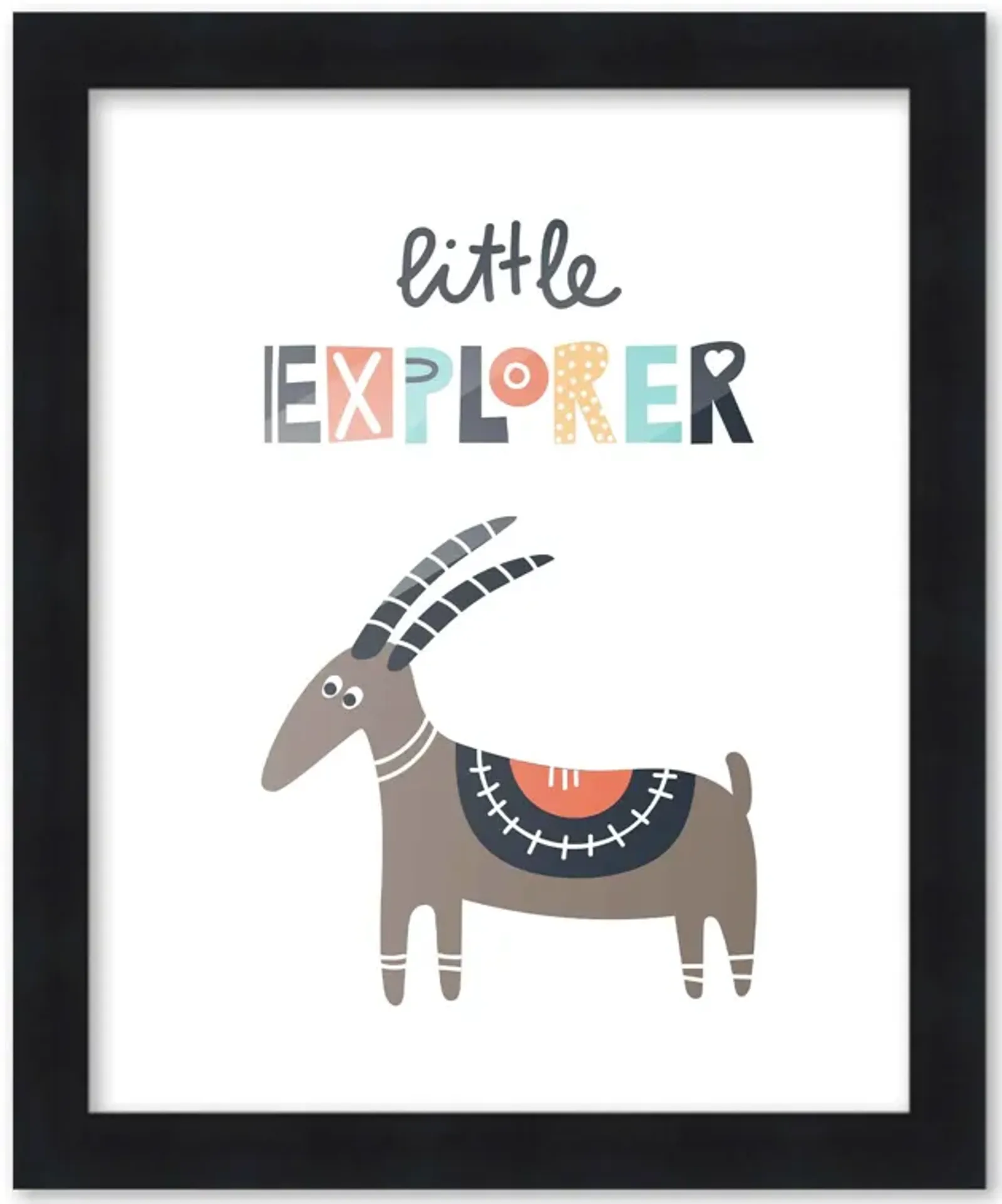 8x10 Framed Nursery Wall Little Explorer Camping Poster in Black Wood Frame For Kid Bedroom or Playroom