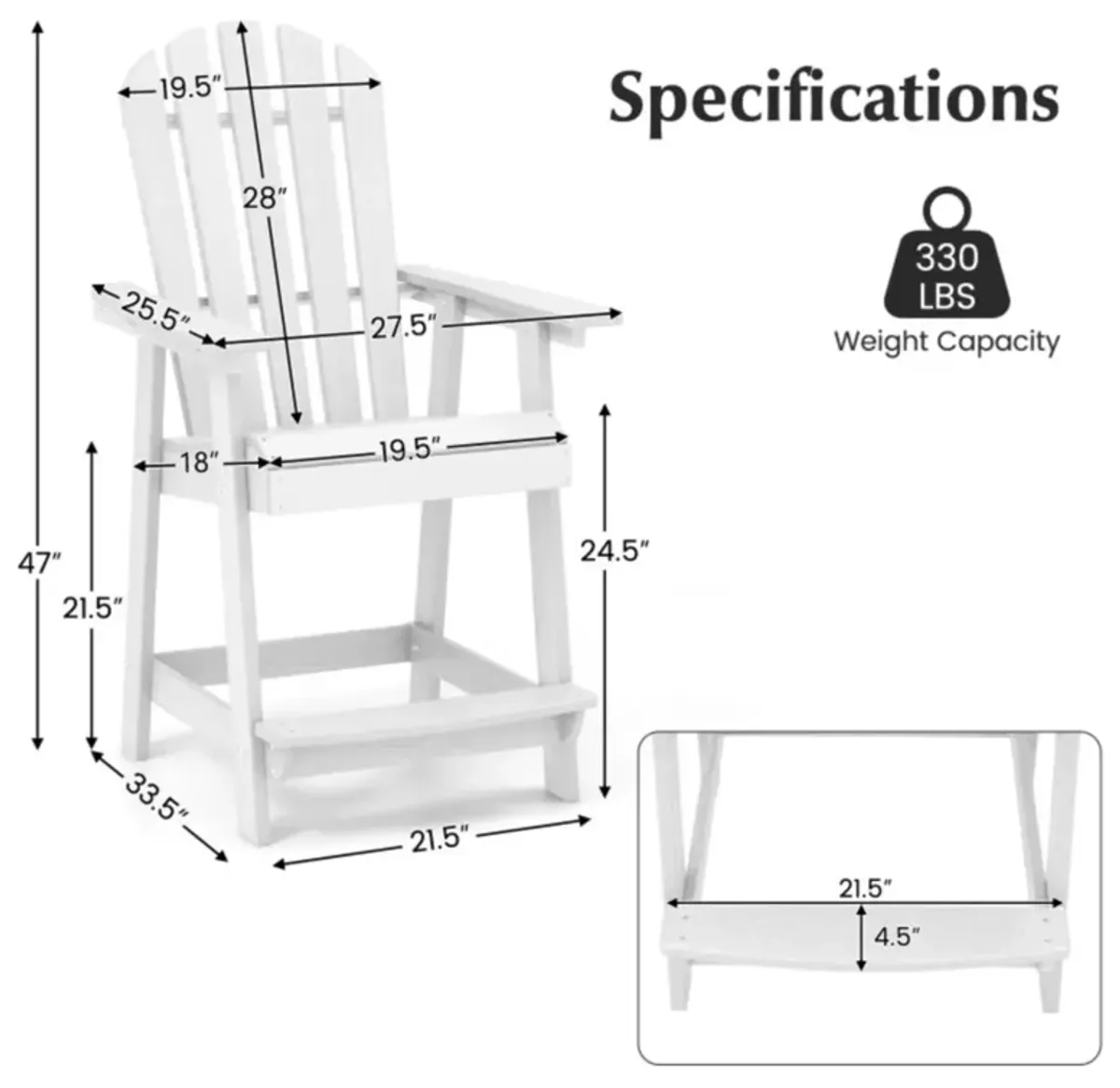 Hivvago HDPE Patio Chair with Armrest and Footrest for Indoor Outdoor