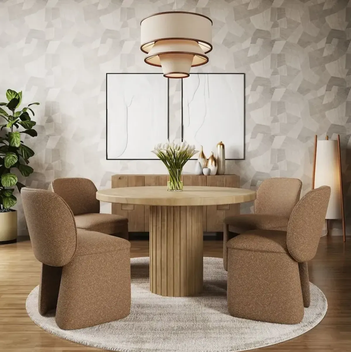 Jofran Breck Mid-Century Modern Curved Upholstered Dining Chair - Set of 2