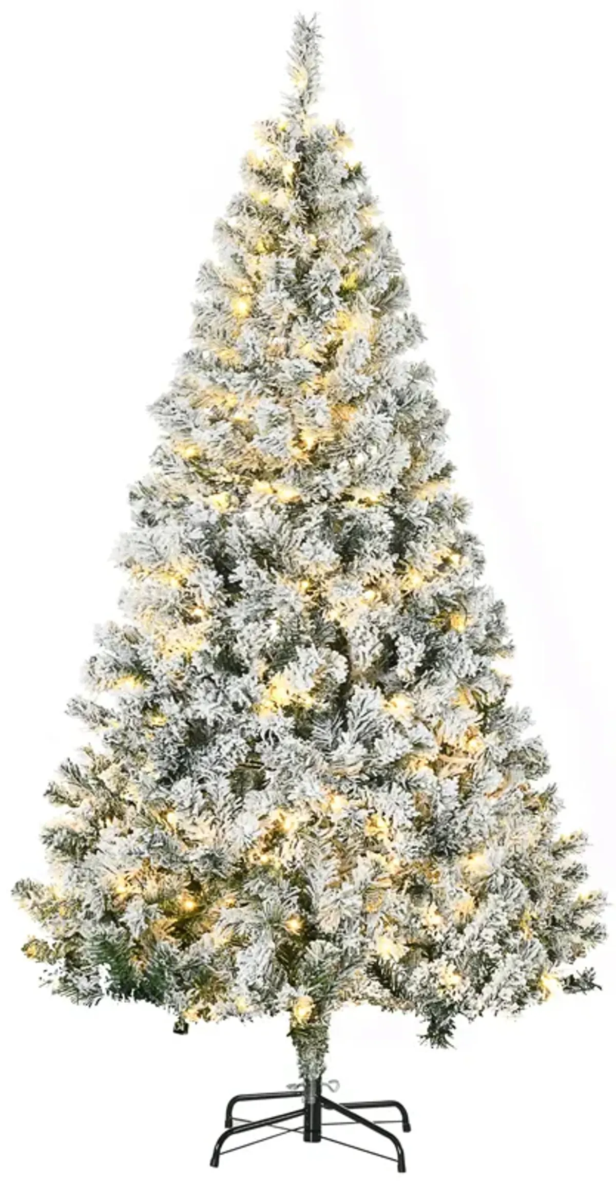 HOMCOM 6' Flocked Artificial Christmas Tree with Warm White LED Lights