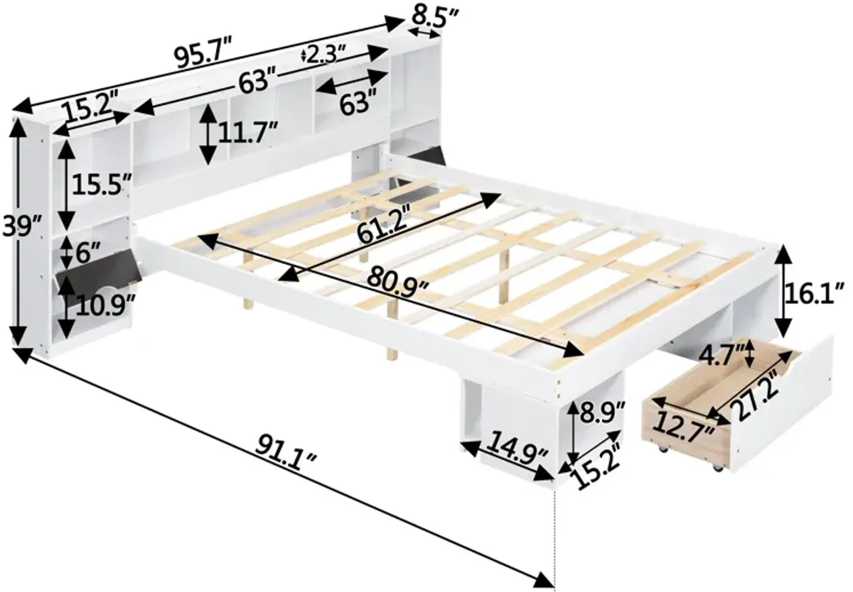 Merax Wood Platform Bed with Multi-storage Headboard