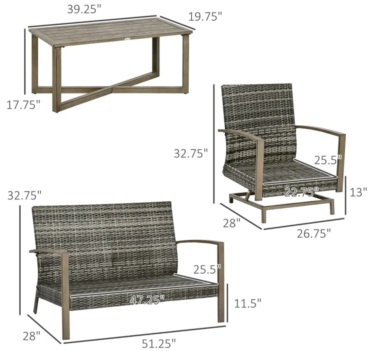 Outdoor Conversation Set: 4-Piece Patio Furniture with Rocking Chair & Loveseat