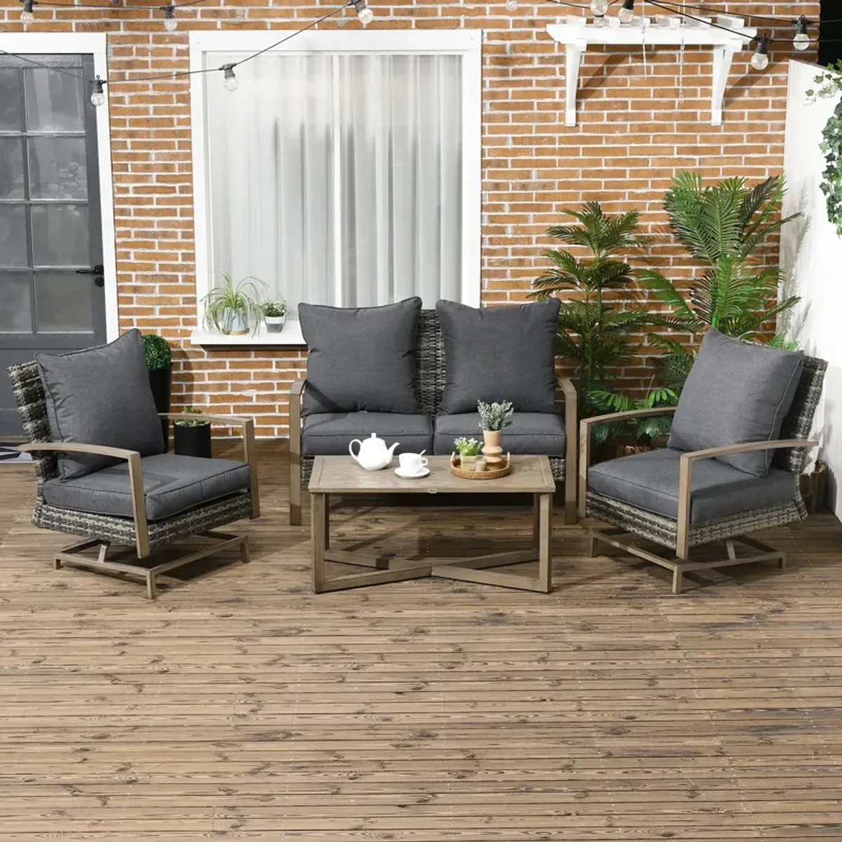 Outdoor Conversation Set: 4-Piece Patio Furniture with Rocking Chair & Loveseat