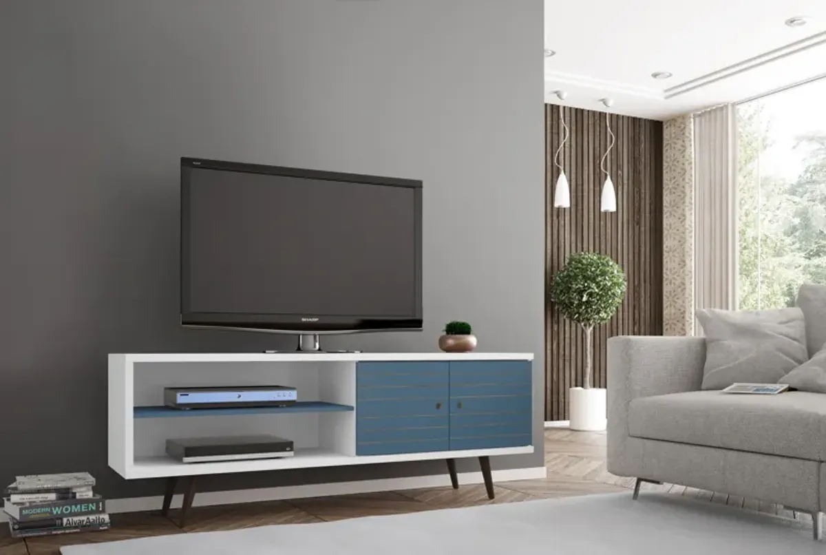Liberty Large TV Stand in White and Blue