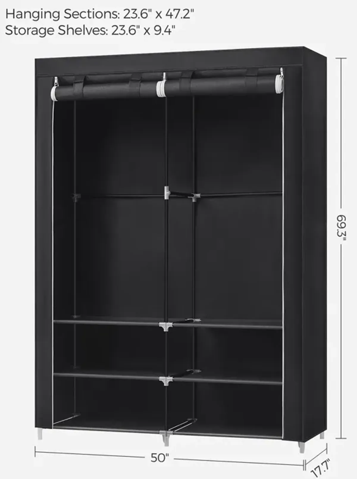 Portable Closet Wardrobe with Shoe Rack, Cover & Dual Hanging Rods