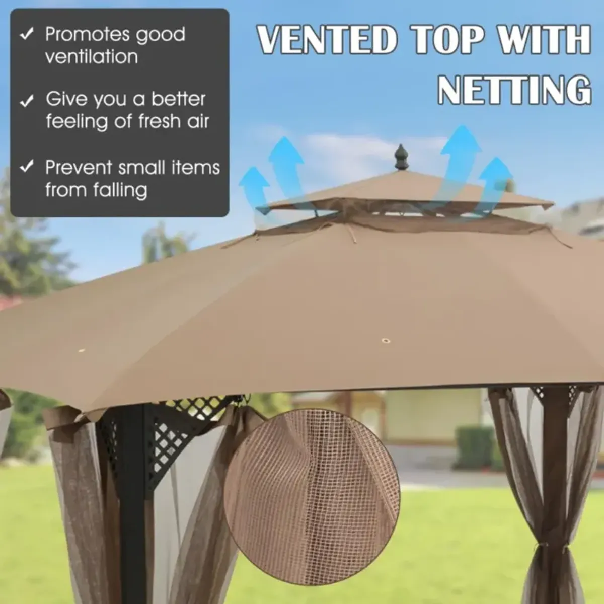 Hivvago 10 x 12 Feet Gazebo Replacement Top with Air Vent and Drainage Holes