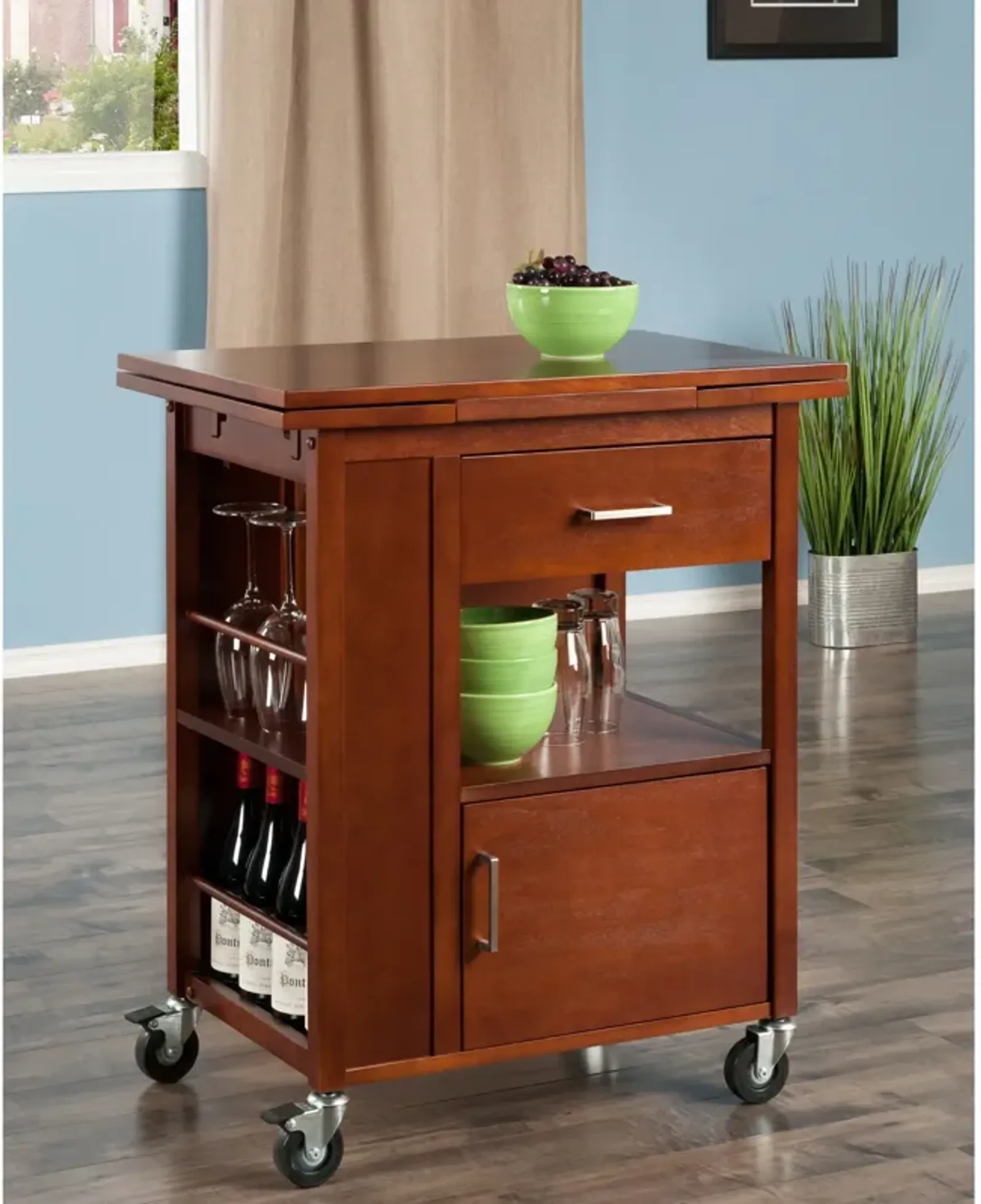 Gregory Extendable Top Kitchen Cart, Walnut