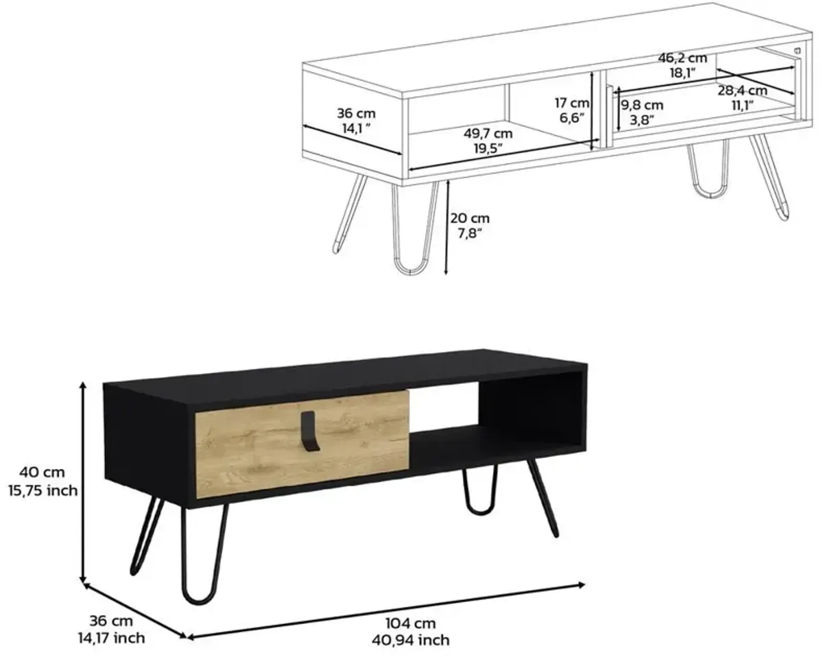 Mosby Coffee Table with Modern Hairpin Legs Design and Drawer