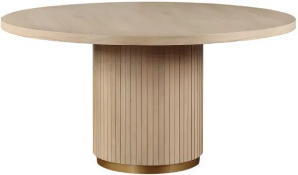 Emi 59 Inch Dining Table, Round Top and Pedestal Base, Rustic Brown, Gold - Benzara