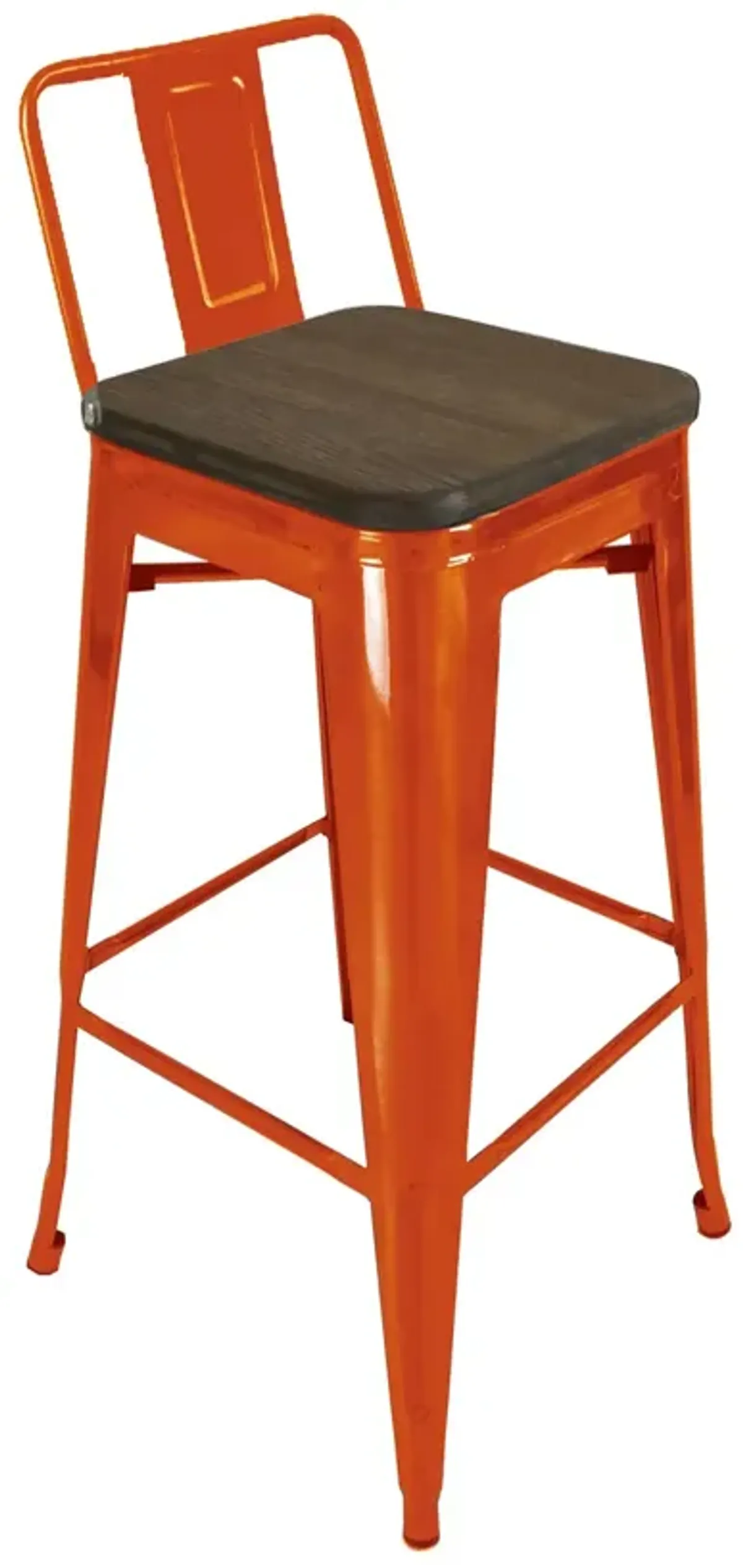 METAL BARSTOOL + BACKREST w/WOOD SEAT
