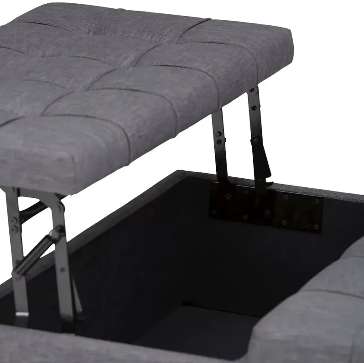 Simpli Home Harrison Coffee Table Storage Ottoman In Slate Grey Linen Look Fabric