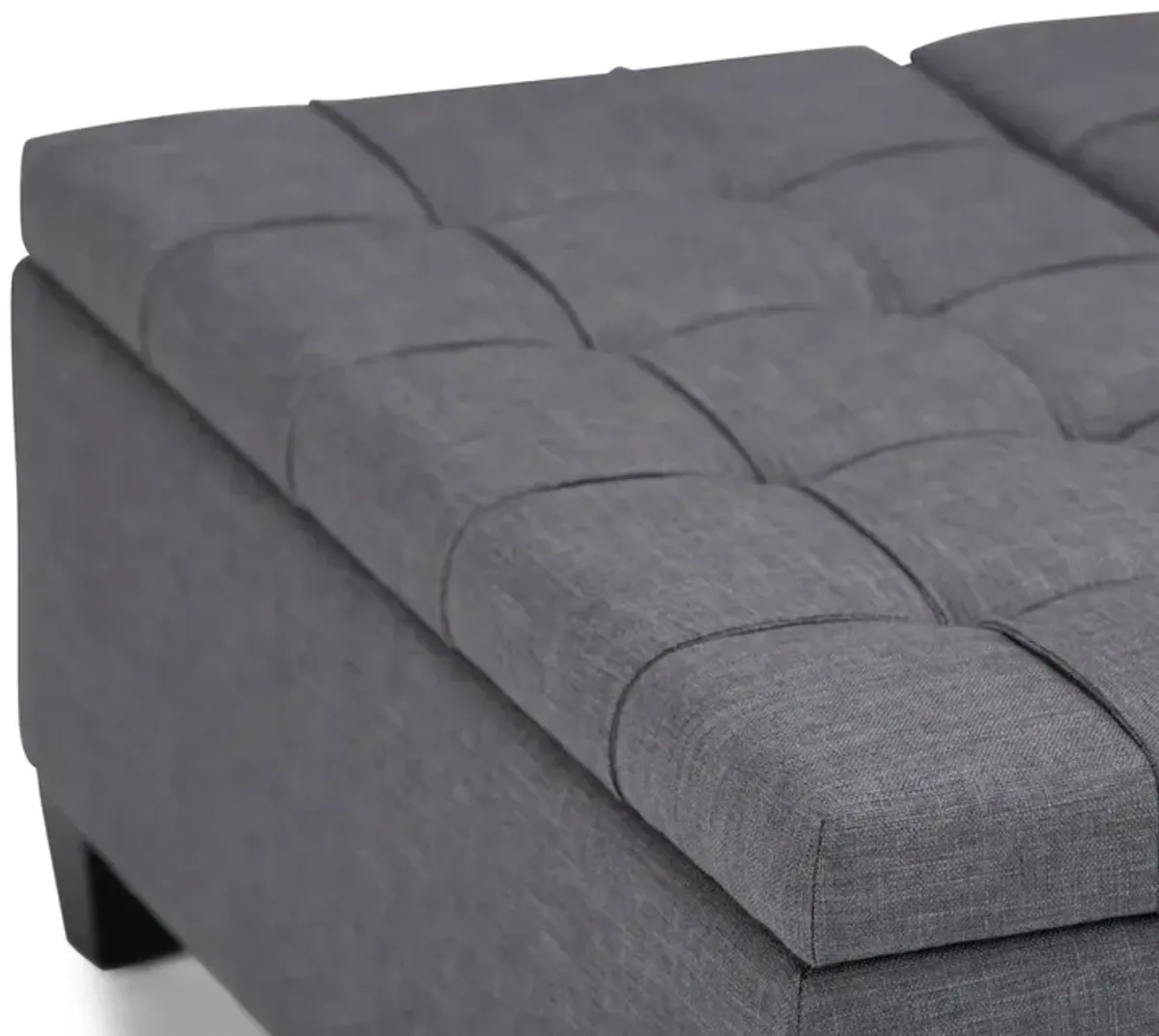 Simpli Home Harrison Coffee Table Storage Ottoman In Slate Grey Linen Look Fabric