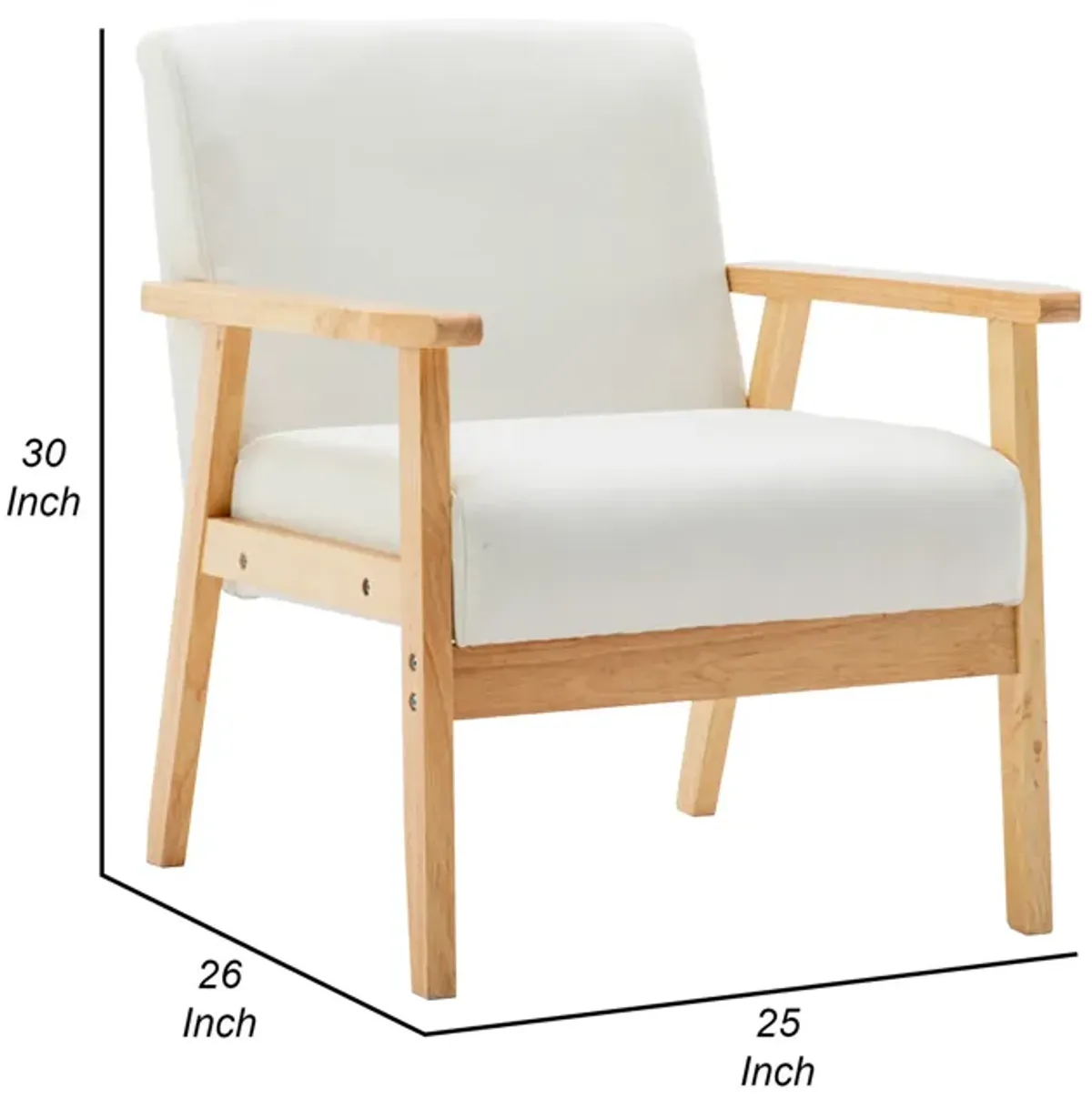 Colin 26 Inch Modern Chair, Padded Cushions, Wood Arms and Legs, Beige-Benzara