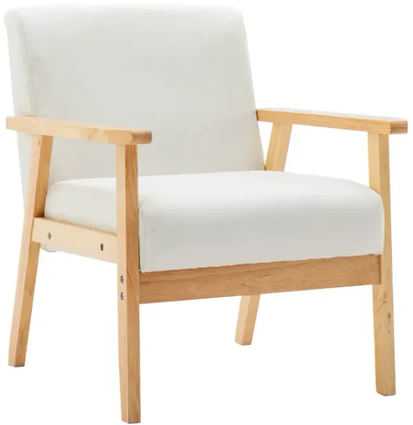 Colin 26 Inch Modern Chair, Padded Cushions, Wood Arms and Legs, Beige