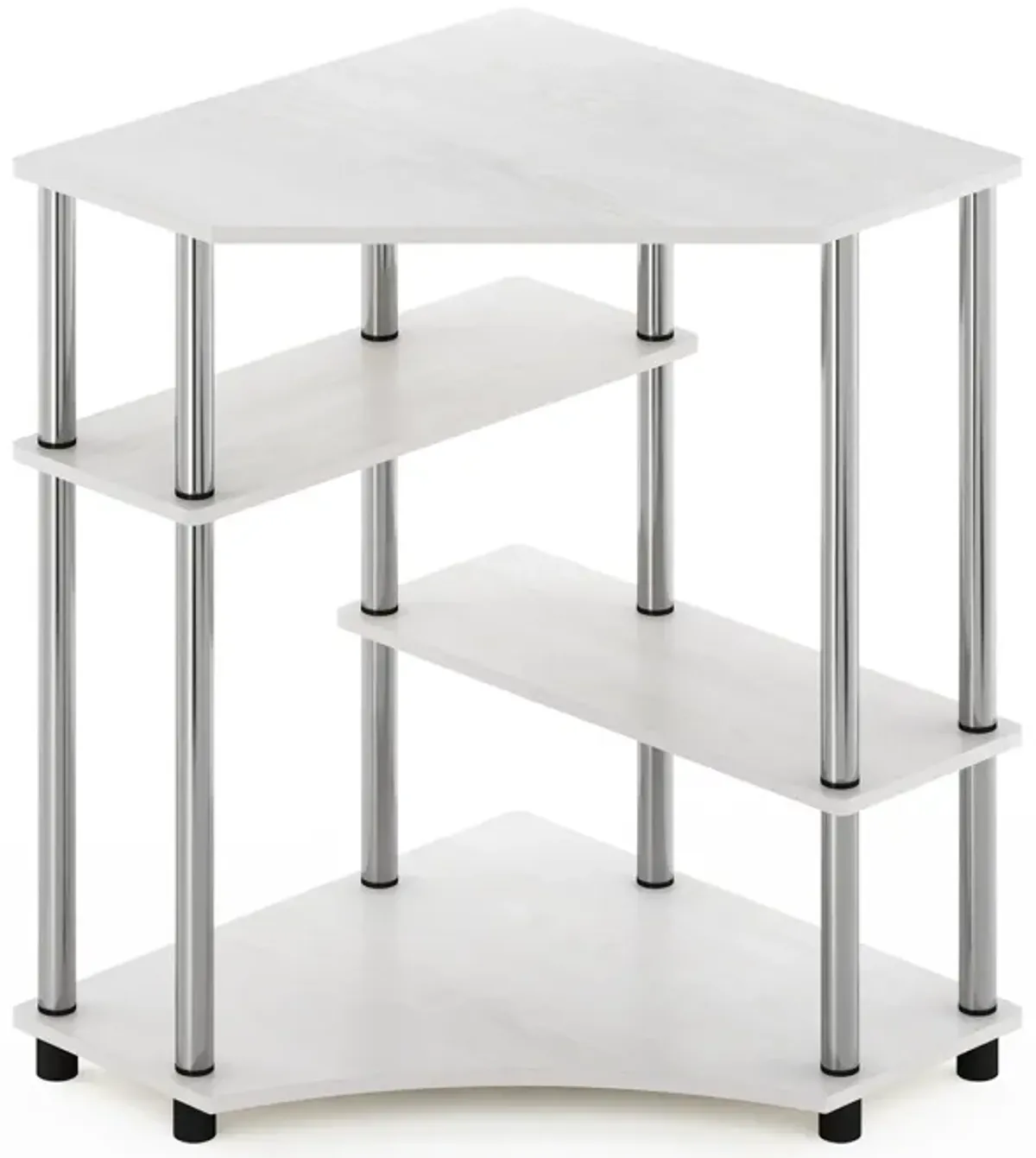 Furinno Furinno Turn-N-Tube Space Saving Corner Desk with Shelves, White Oak, Stainless Steel Tubes