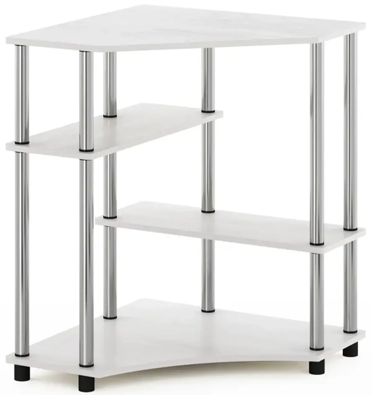 Furinno Furinno Turn-N-Tube Space Saving Corner Desk with Shelves, White Oak, Stainless Steel Tubes