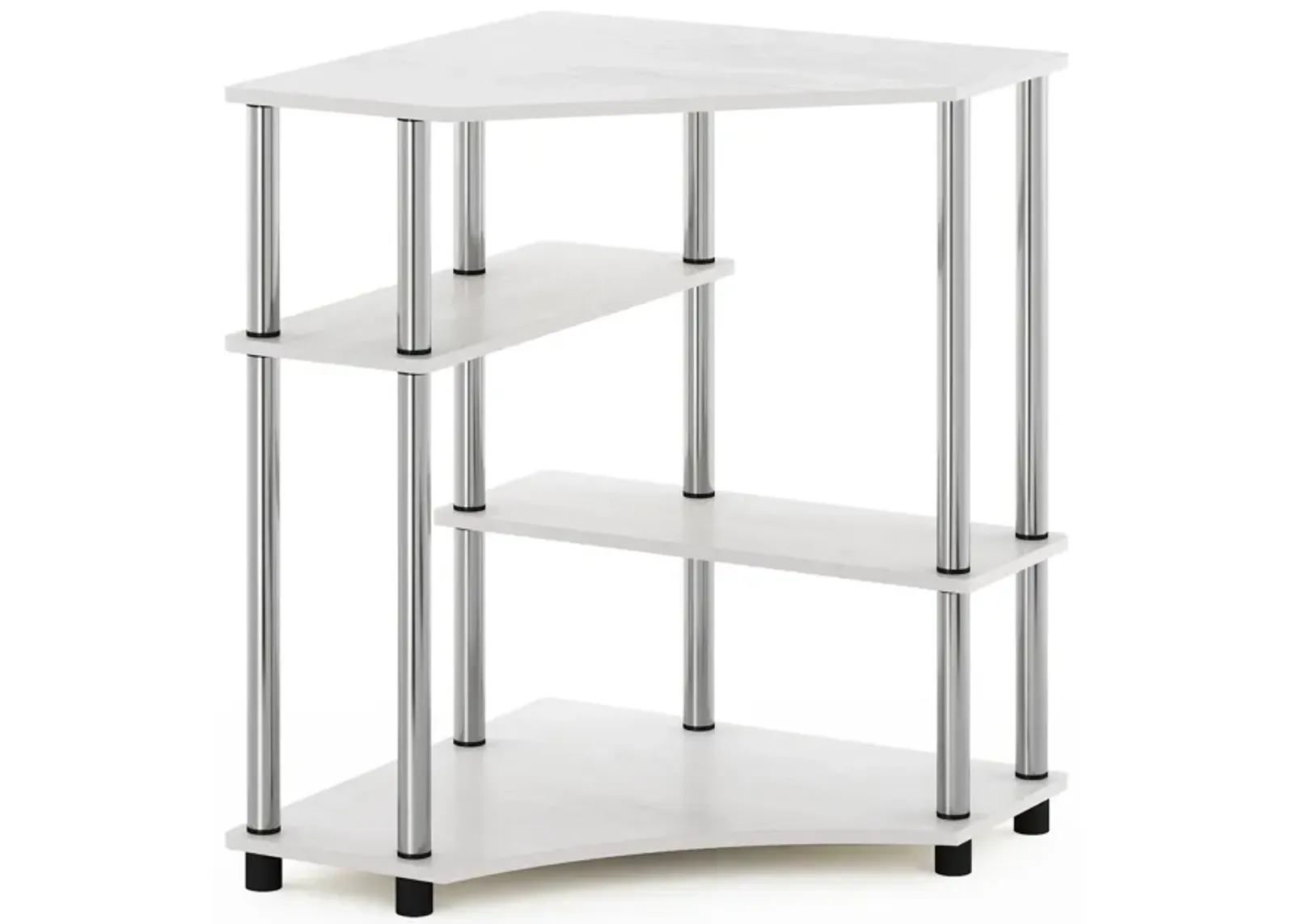 Furinno Furinno Turn-N-Tube Space Saving Corner Desk with Shelves, White Oak, Stainless Steel Tubes