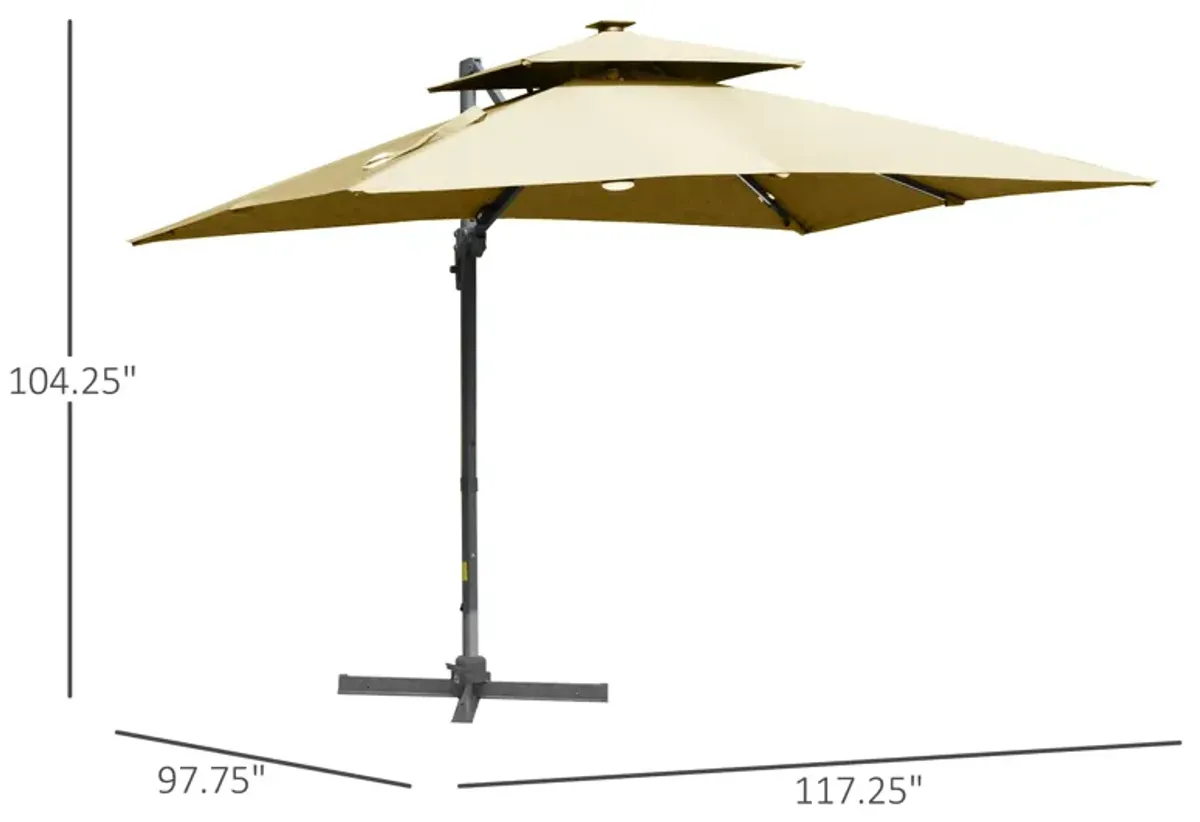 Khaki Patio Shade: 10ft Solar LED Cantilever Umbrella with Rotation