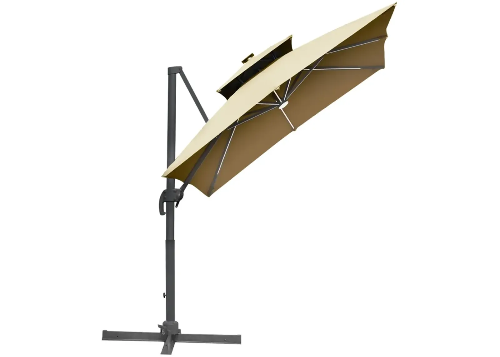 Khaki Patio Shade: 10ft Solar LED Cantilever Umbrella with Rotation