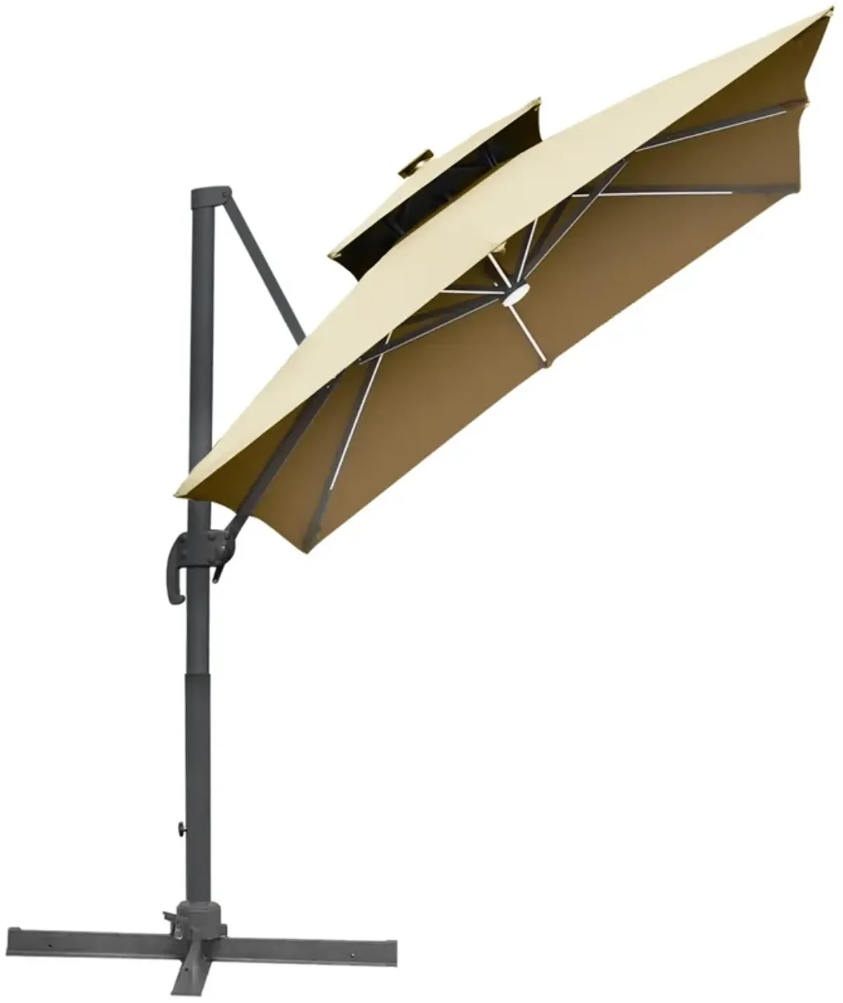 Khaki Patio Shade: 10ft Solar LED Cantilever Umbrella with Rotation