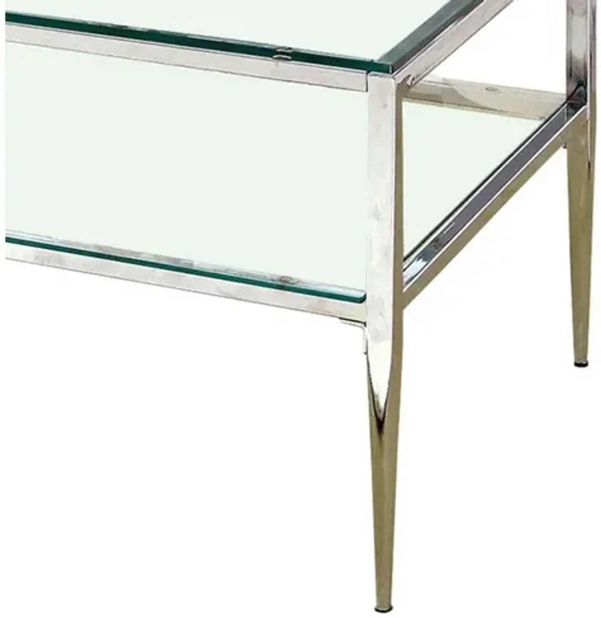 Coffee Table with Rectangular Glass Top and Tapered Legs, Silver and Clear-Benzara