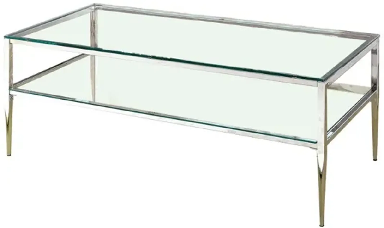 Coffee Table with Rectangular Glass Top and Tapered Legs, Silver and Clear-Benzara