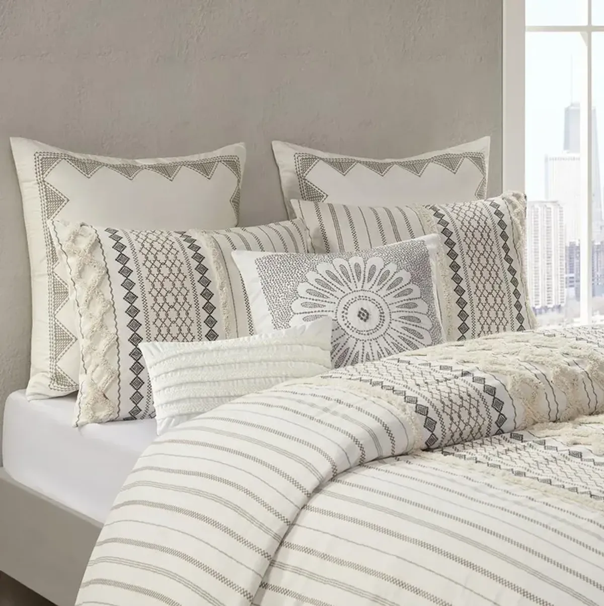 Belen Kox Ivory Aztec Cotton Duvet Cover Mini Set, Belen Kox