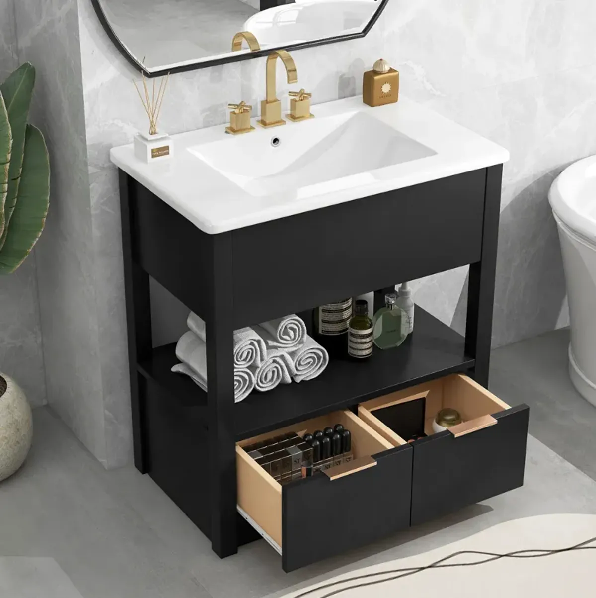 Merax Bathroom Vanity with Sink Top and Two Drawers