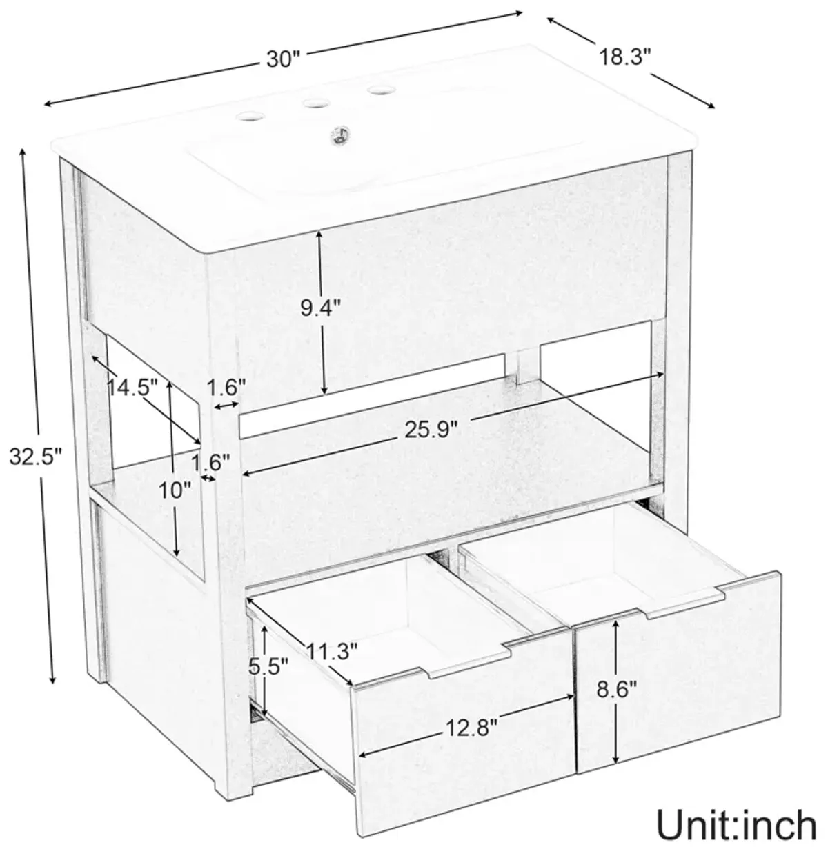 Merax Bathroom Vanity with Sink Top and Two Drawers