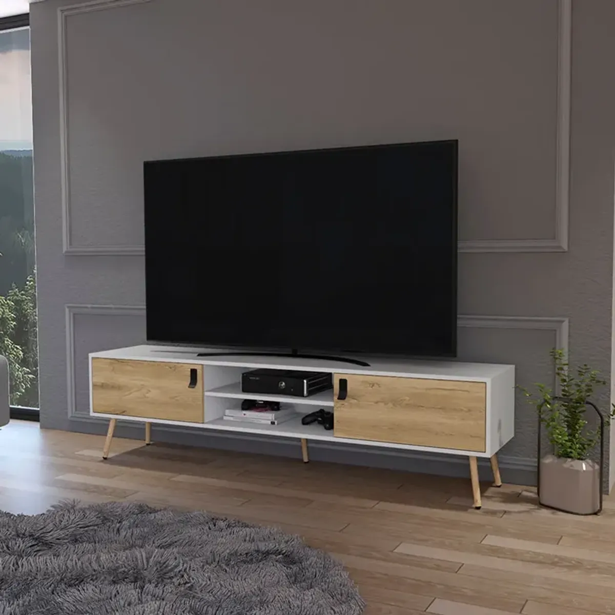 Tv Stand A Magness, Living Room, White / Macadamia