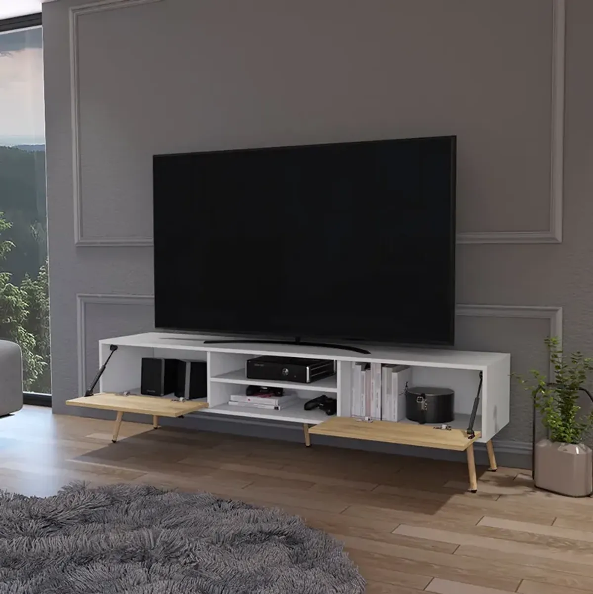 Tv Stand A Magness, Living Room, White / Macadamia