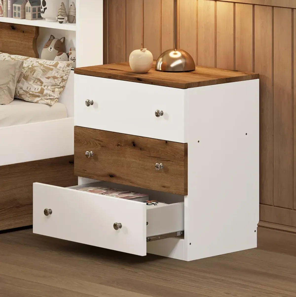 Merax 3-Drawer Nightstand with Plastic Handles