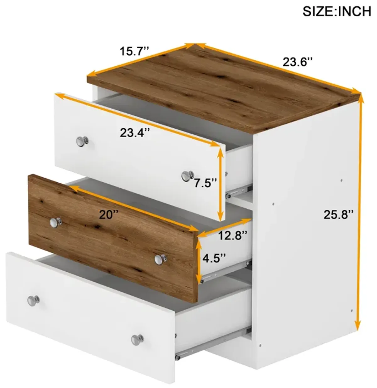 Merax 3-Drawer Nightstand with Plastic Handles