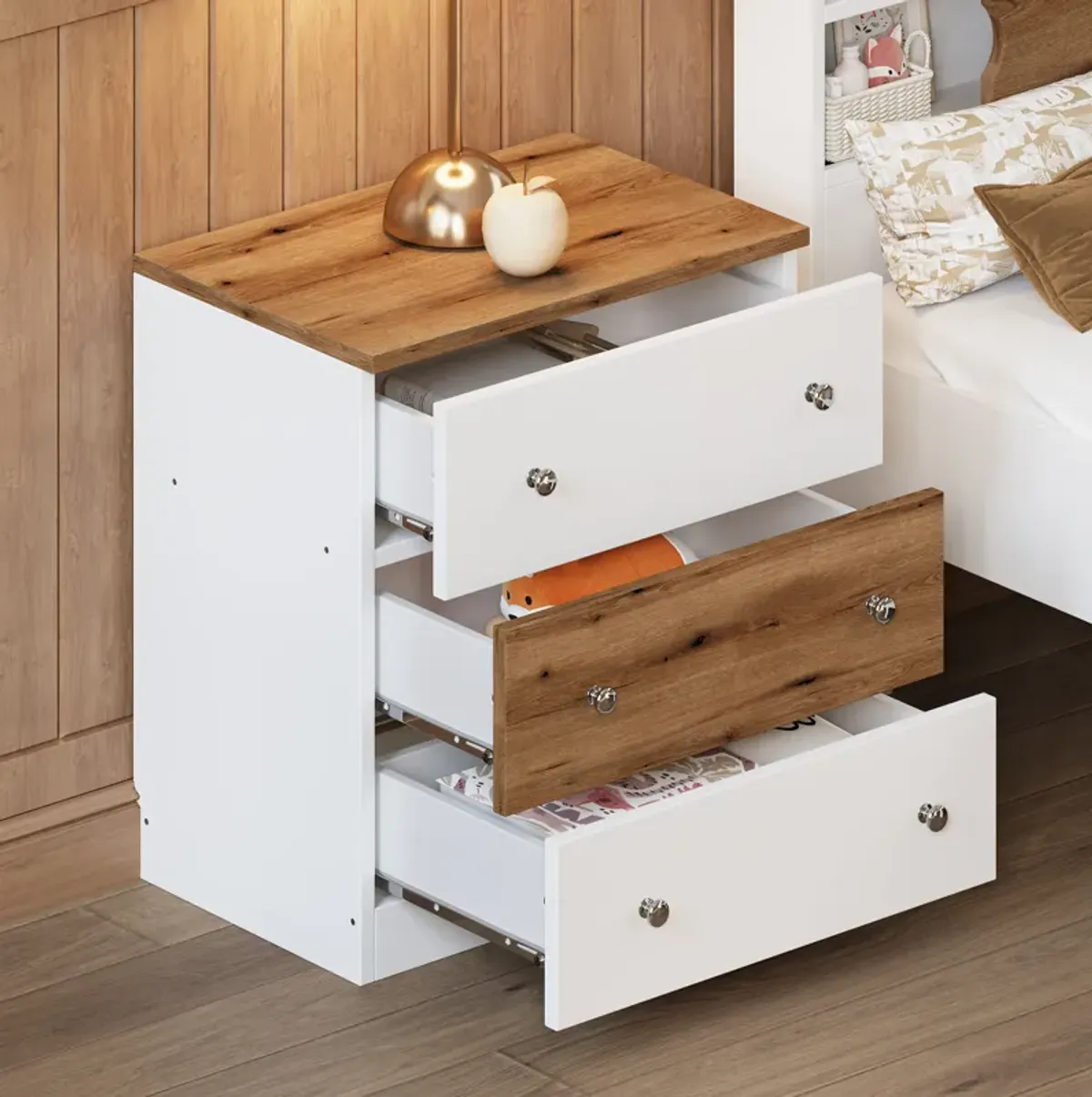 Merax 3-Drawer Nightstand with Plastic Handles