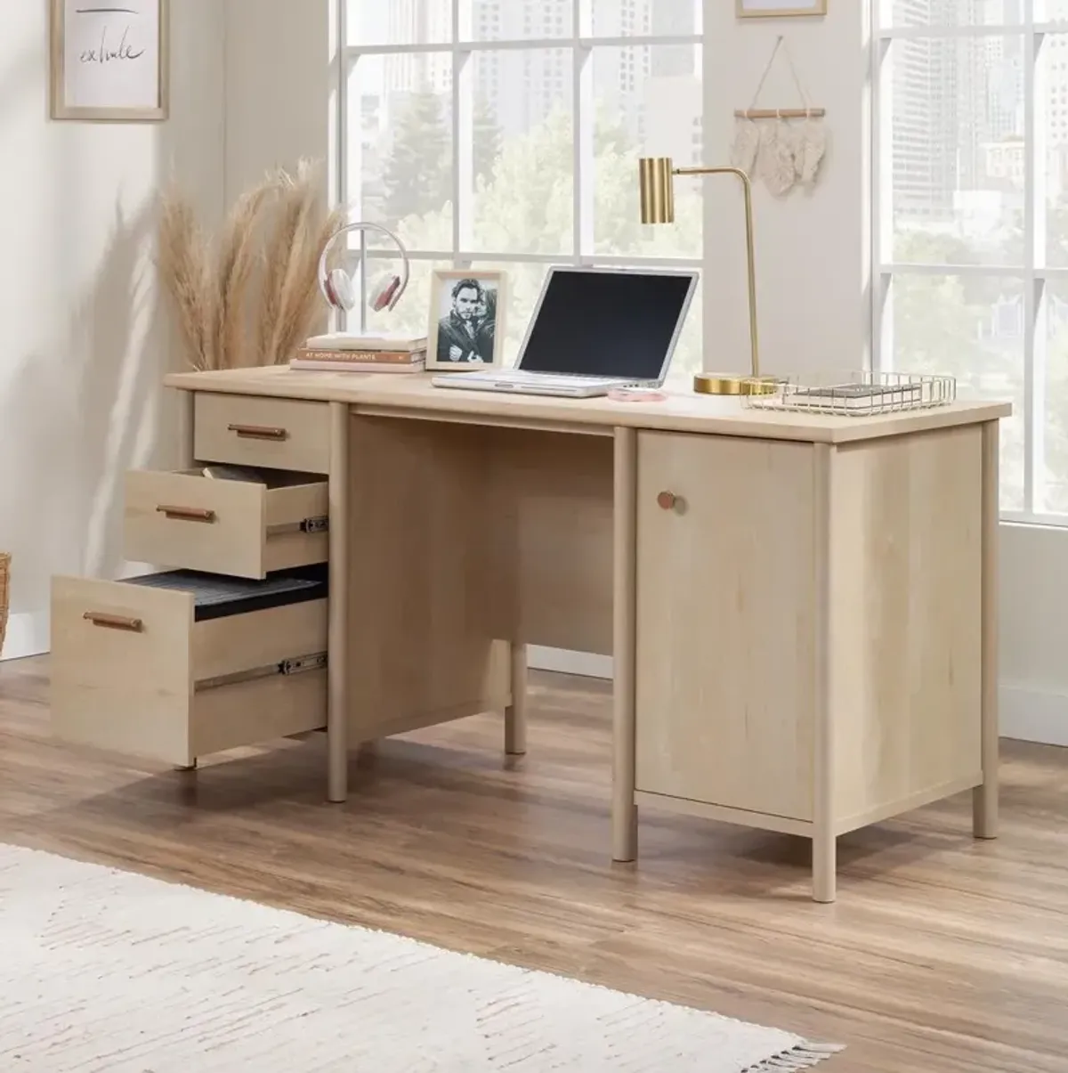 Sauder Whitaker Point 60 Desk  Natural Maple