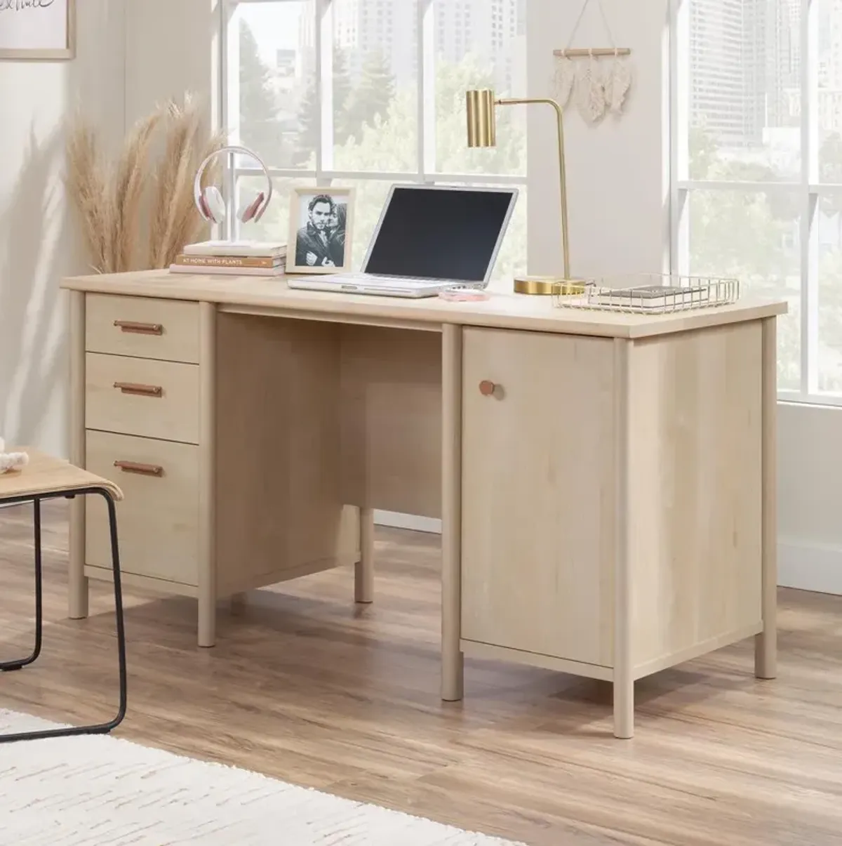 Sauder Whitaker Point 60 Desk  Natural Maple