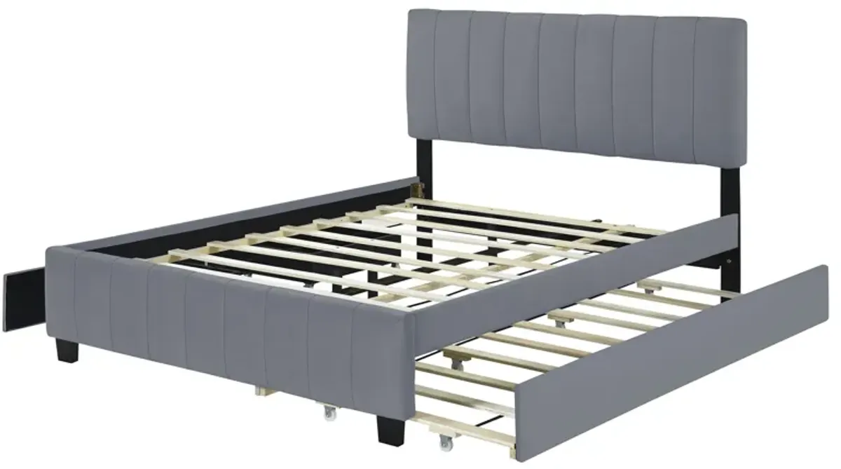 Merax Velvet Platform Bed Frame with  Drawers and Trundle