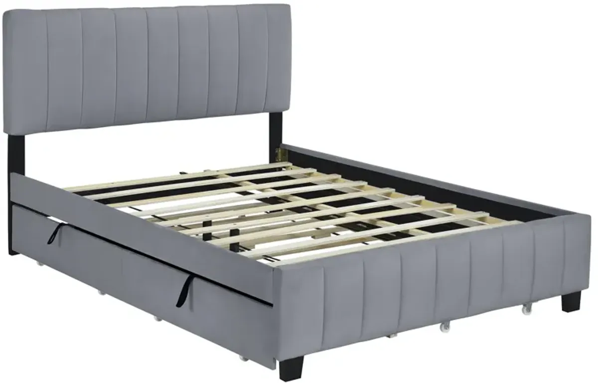 Merax Velvet Platform Bed Frame with  Drawers and Trundle