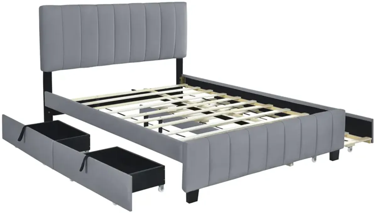 Merax Velvet Platform Bed Frame with  Drawers and Trundle