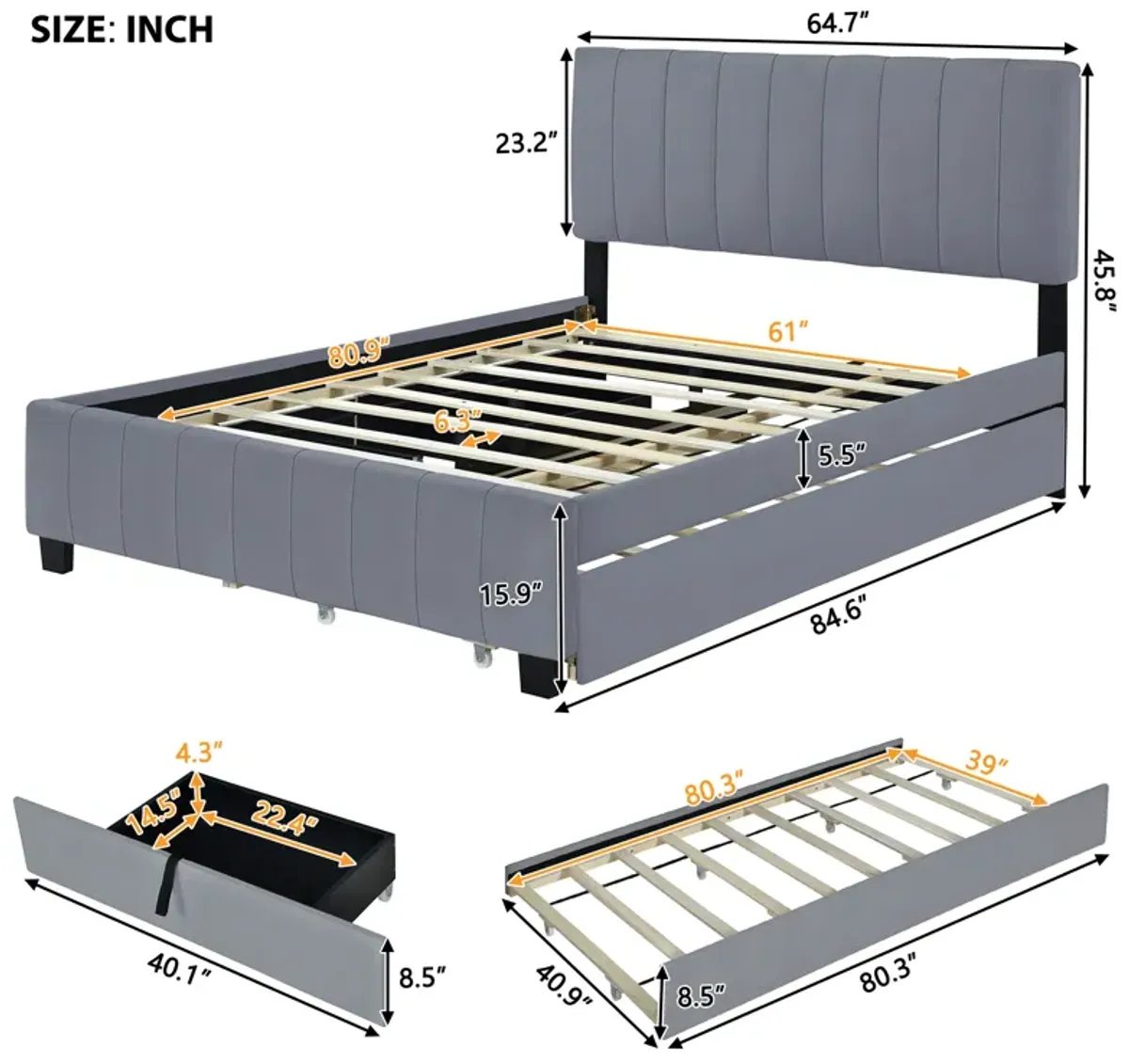 Merax Velvet Platform Bed Frame with  Drawers and Trundle