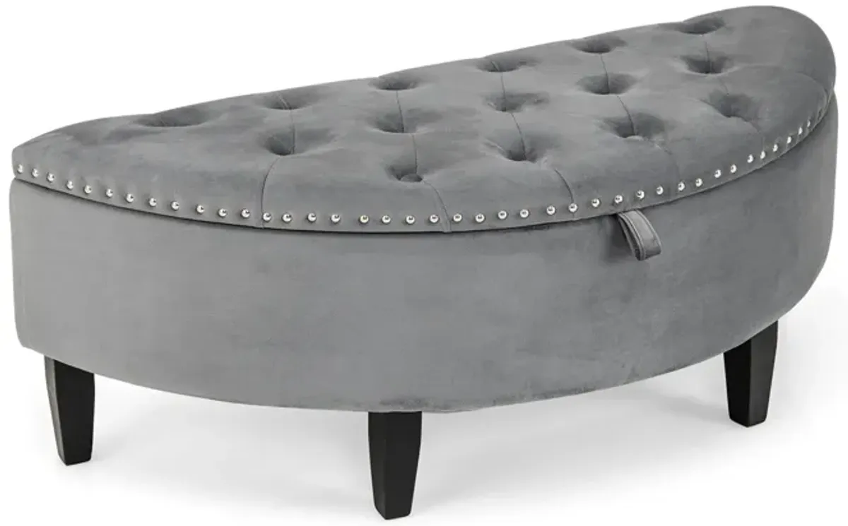 Half Moon Storage Bench with Rubber Wood Legs-Gray