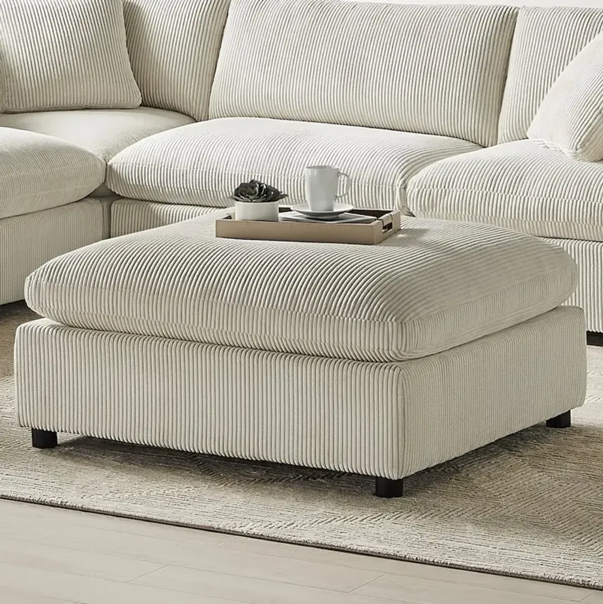 Comfort Pointe Casella Beige Corduroy Ottoman