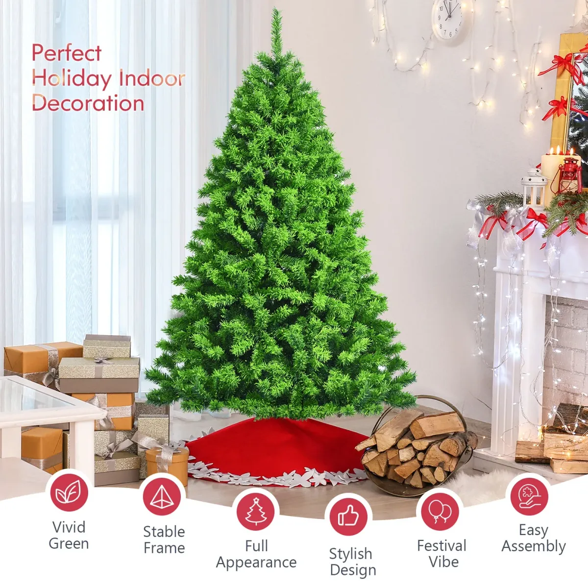 Snow Flocked Artificial Christmas Tree with Metal Stand