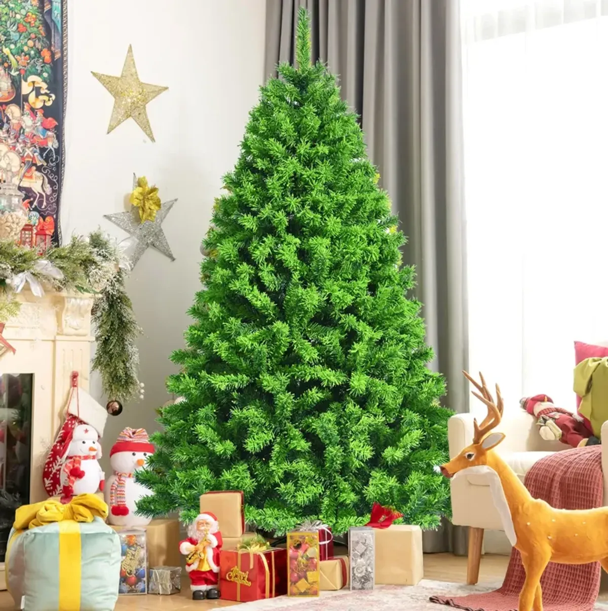 Snow Flocked Artificial Christmas Tree with Metal Stand