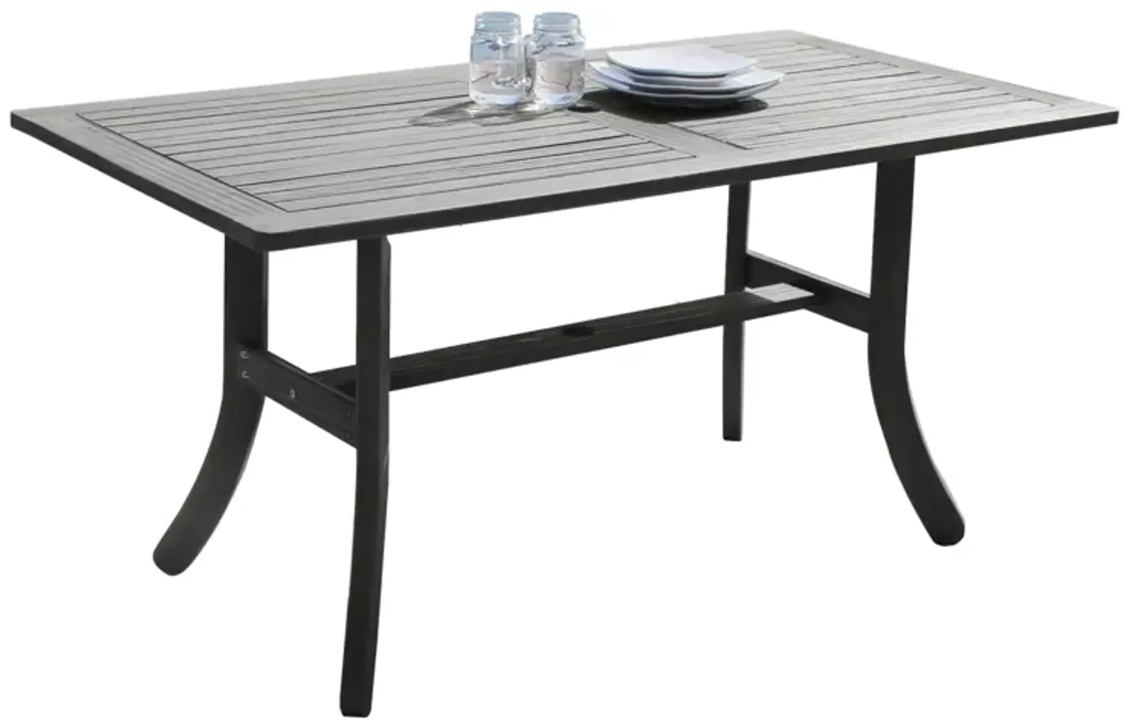 Renaissance Outdoor Patio Hand-Scraped Wood Rectangular Dining Table With Curvy Legs