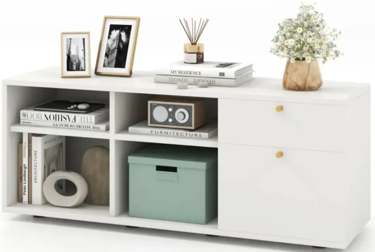 Storage Cabinet TV Console Cabinet with 2 Drawers and 4 Cubes for Entryway-White