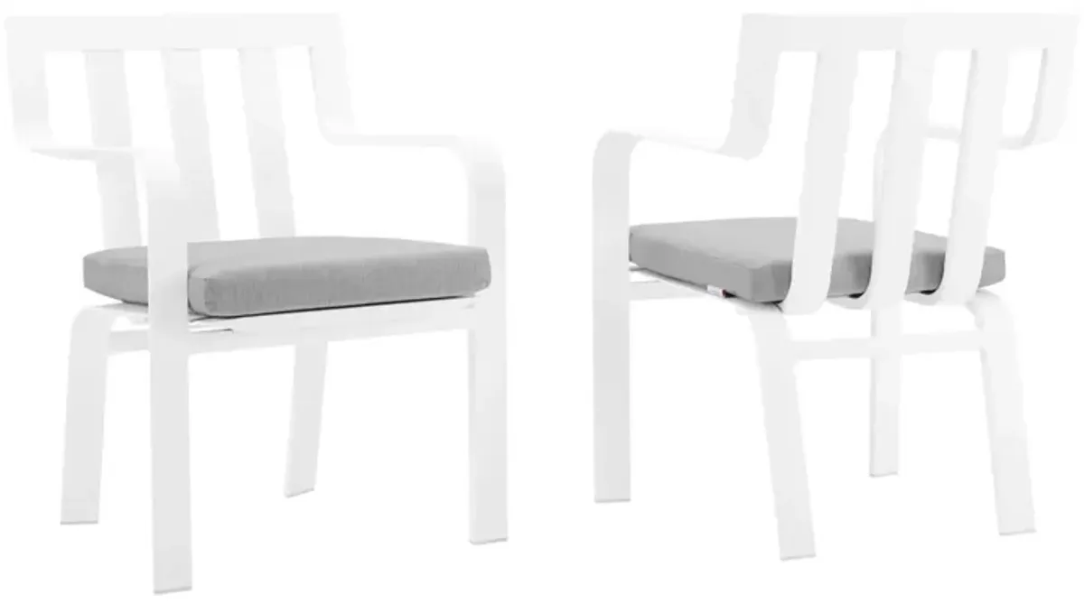 Modway Baxley 32" Modern Fabric Outdoor Patio Armchair in White/Gray (Set of 2)