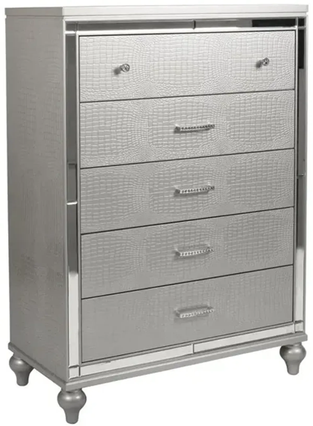 New Classic Furniture Furniture Valentine Solid Wood Chest with 5 Drawers in Silver