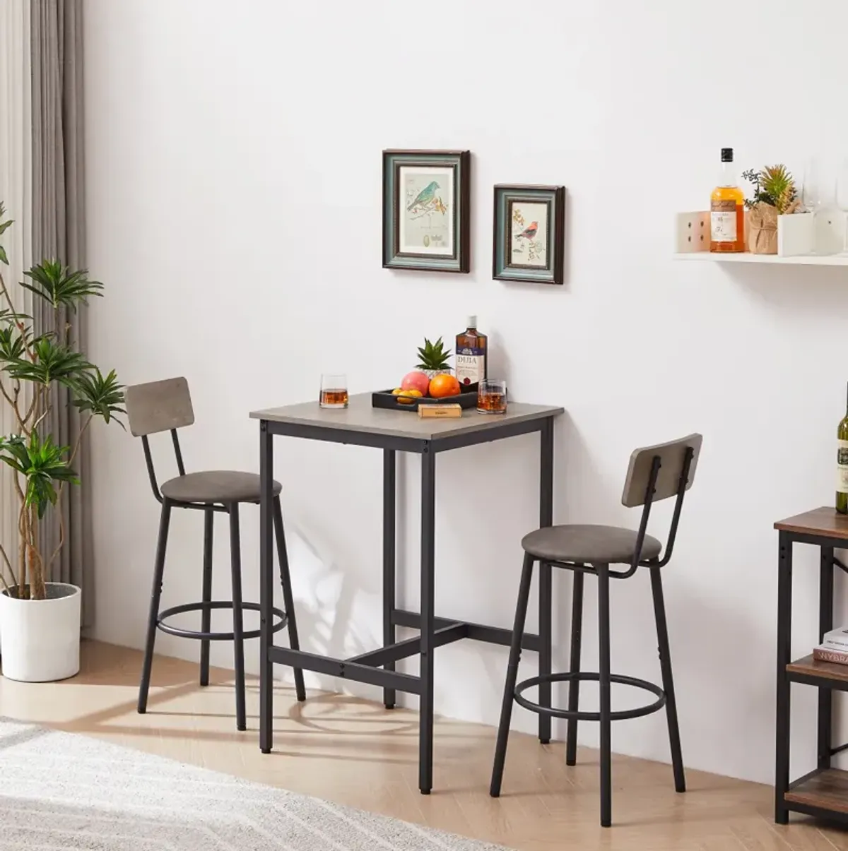 Bar Table Set With 2 Bar Stools PU Soft Seat With Backrest23.62"W X 23.62"D X 35.43