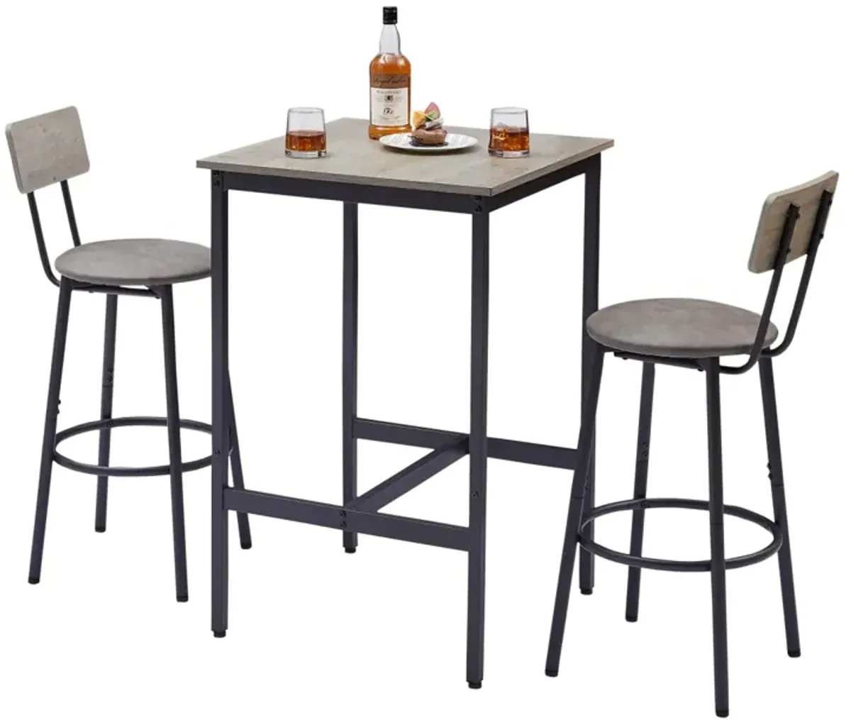 Bar Table Set With 2 Bar Stools PU Soft Seat With Backrest23.62"W X 23.62"D X 35.43